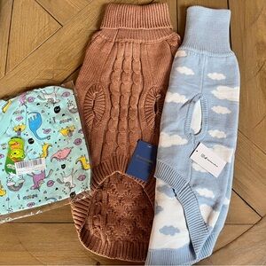 Brown Cable Knit Dog Sweater and Blue Cloud Dog Sweater